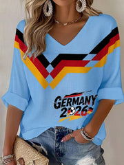 Damen-Deutschland-Fußballfan-Print-Waffel-T-Shirt