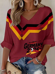 Damen-Deutschland-Fußballfan-Print-Waffel-T-Shirt