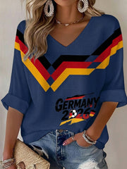 Damen-Deutschland-Fußballfan-Print-Waffel-T-Shirt