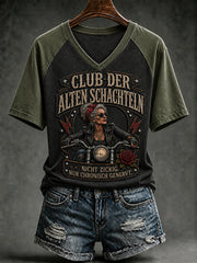 Frauen-T-Shirt mit witzigem Slogan-Print und V-Ausschnitt