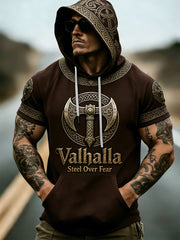 Herren Viking-Style Val halla kurze Ärmel Kapuzen oberteil