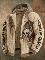 Herren Viking Tribal Jacquard Celtic mit Wölfen inspiriert Plüsch warme Kapuzen jacke mit Reiß verschluss