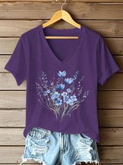 Damen-T-Shirt mit Blumenmuster und kurzen Ärmeln