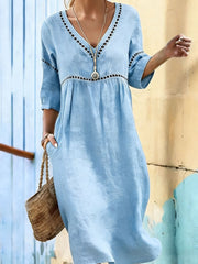 Damenkleider mit V-Ausschnitt, lässig, elegant, in Uni-Farbe