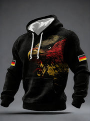 Herren-Kapuzenpullover aus Baumwolle mit deutschen Adler-Print und Karomuster