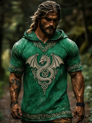 Herren-T-Shirt mit keltischem Retro-Kapuzen-Kurzarm