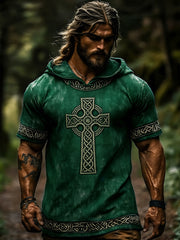 Herren-T-Shirt mit keltischem Retro-Kapuzen-Kurzarm