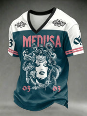 Herren-T-Shirt mit dunklem Stil, Totenkopf-Print und V-Ausschnitt