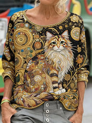 Lustige Glitzer-Katzen-Kunst-Langarm-Sweatshirt für Damen