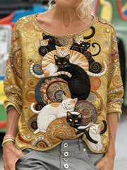 Frauen-lustiges Glitzer-Katzen-Art-Langarm-loses Sweatshirt
