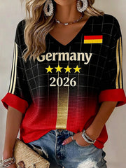 Damen-Deutschland-Fußballfan-Print-Waffel-T-Shirt