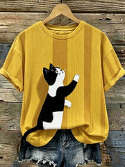 Damen-T-Shirt mit süßem Katzen-Print