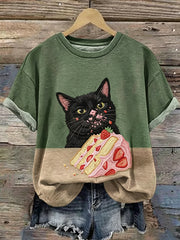 Frauen-lustiges Katzenkunst-lässiges Kurzarm-T-Shirt