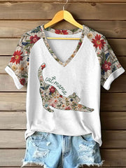 Damen-Floral-Katzen-Print-Casual-T-Shirt