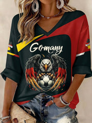 Damen-Fußball-T-Shirt mit Waffelmuster und Deutschland-Print