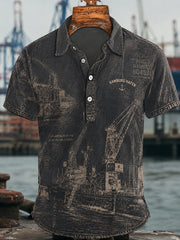 Herren-Lässiges Hemd im Retro-Stil mit Hafenmotiv aus Hamburg