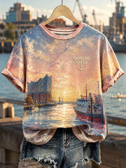 Frauen-Hamburg-Hafen-Kunstdruck-Lässiges T-Shirt