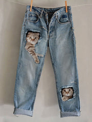 Damen-Hosen mit Katzenkunstdruck, lässig