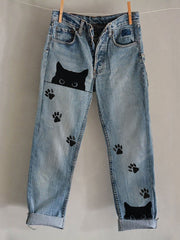 Damen-Hosen mit Katzenkunstdruck, lässig