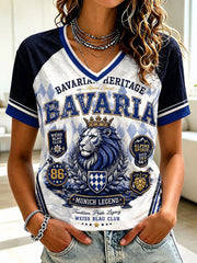 Damen-T-Shirt mit deutschem bayerischen Löwen-Print und V-Ausschnitt