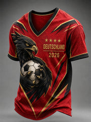 Herren-T-Shirt mit V-Ausschnitt und Fußballmotiv für deutsche Fans