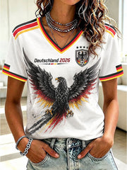 Damen-Fußball-T-Shirt aus Deutschland mit V-Ausschnitt und Aufdruck