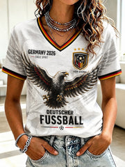 Damen-Fußball-T-Shirt aus Deutschland mit V-Ausschnitt und Print