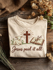 Damen-Jesus bezahlte alle Schafe & Kurzarm-T-Shirt mit Kreuz druck