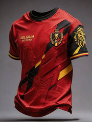 Herren-T-Shirt mit aufgedrucktem Kunstmotiv zum belgischen Fußball und Stolz