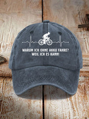 Unisex-Druck „Warum ich ohne Akku fahre“