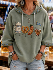 Oktoberfest der Frauen: Prost! Bedruckter Freizeit-Kapuzenpullover mit 3/4-Ärmeln