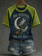 Damen-T-Shirt mit Halloween-Print „DIE GEISTER, DIE ICH RIEF“