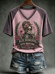 Frauen-T-Shirt mit witzigem Brustkrebsbewusstseins-Slogan und V-Ausschnitt