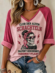 Frauen-T-Shirt mit witzigem Brustkrebsbewusstsein-Slogan und mittellangen Ärmeln
