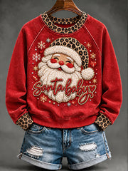 Weihnachtlicher Damen-Sweatshirt mit Weihnachtsmann-Kunstdruck