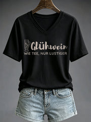Damen-T-Shirt mit Glühwein-Print und kurzen Ärmeln