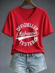 Damen-T-Shirt mit Glühwein-Print und kurzen Ärmeln