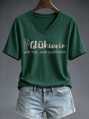 Damen-T-Shirt mit Glühwein-Print und kurzen Ärmeln