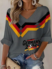 Damen-Deutschland-Fußballfan-Print-Waffel-T-Shirt