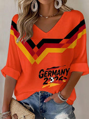 Damen-Deutschland-Fußballfan-Print-Waffel-T-Shirt
