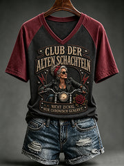 Frauen-T-Shirt mit witzigem Slogan-Print und V-Ausschnitt