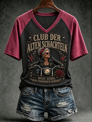 Frauen-T-Shirt mit witzigem Slogan-Print und V-Ausschnitt