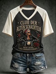 Frauen-T-Shirt mit witzigem Slogan-Print und V-Ausschnitt