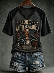 Frauen-T-Shirt mit witzigem Slogan-Print und V-Ausschnitt