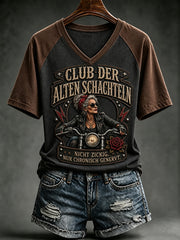 Frauen-T-Shirt mit witzigem Slogan-Print und V-Ausschnitt