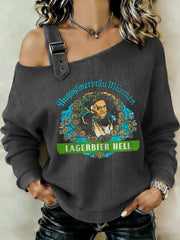 Damen Bier liebhaber Patchwork Print lässig schulter freies Sweatshirt