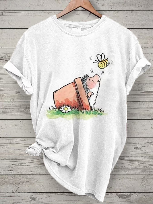 Kurzarm-T-Shirt mit Niedlichem Igel druck für Frauen
