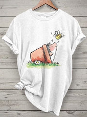 Kurzarm-T-Shirt mit Niedlichem Igel druck für Frauen