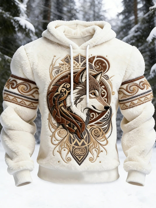 Herren Vintage Viking Giant Wolf Totem Herren Flanell Kapuzen pullover