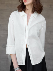 Frauen Leinen hohle Spitze Design Hemd